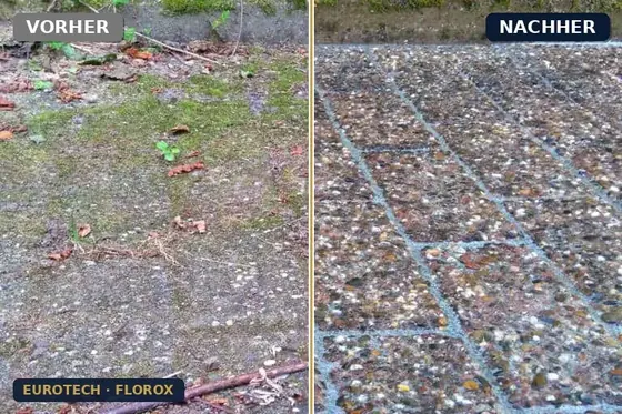 FLOROX Außenreiniger — Fläche vorher und nachher